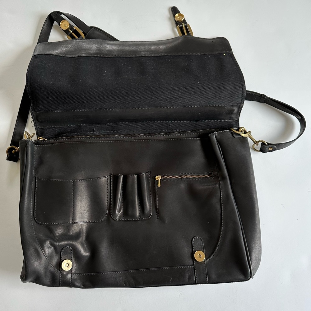 Vintage Levenger black leather messenger bag briefcase 17x12x3 17x12x3